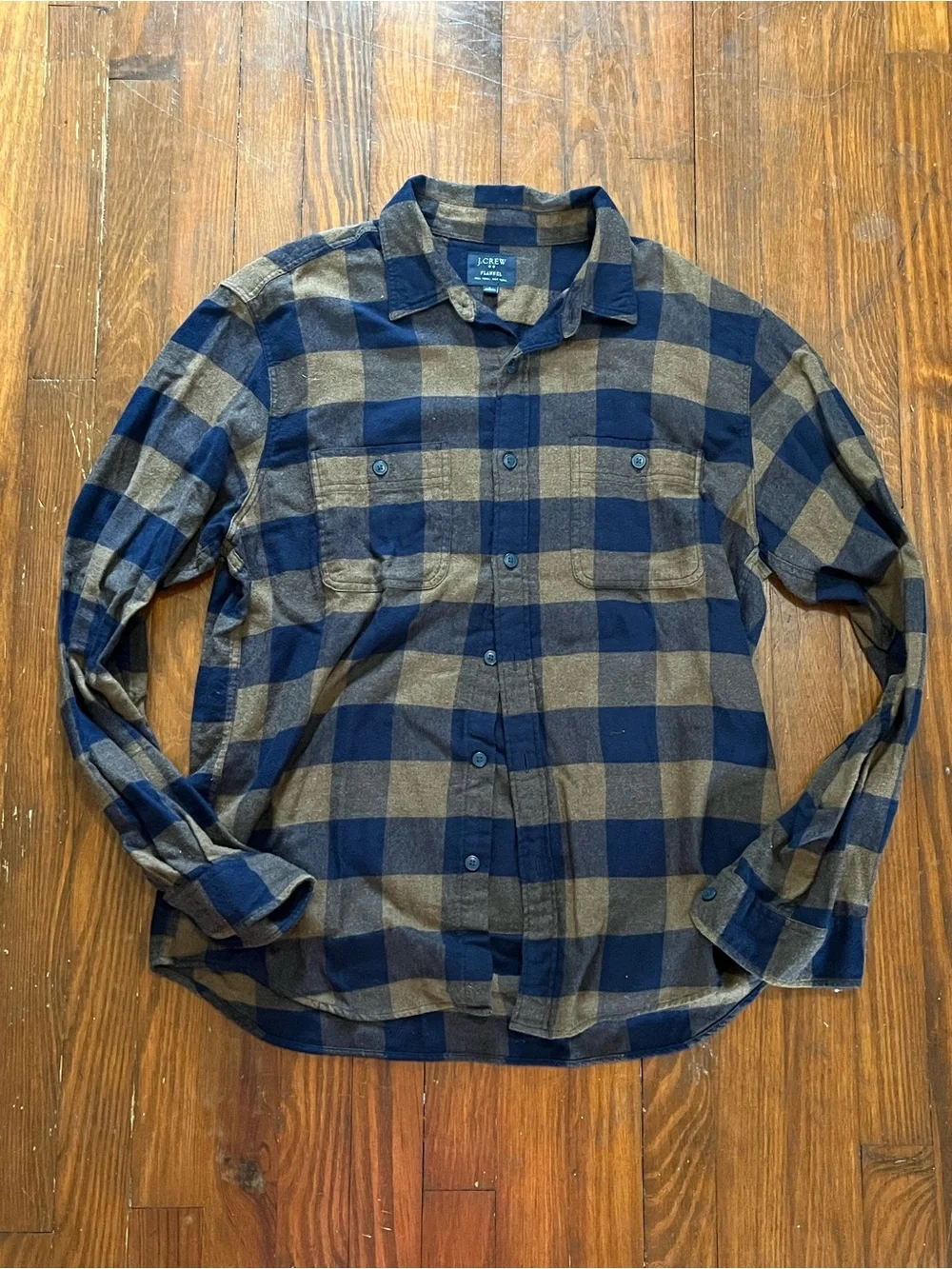 J. Crew Men’s Blue and Brown Buffalo Check Button-Down Shirt